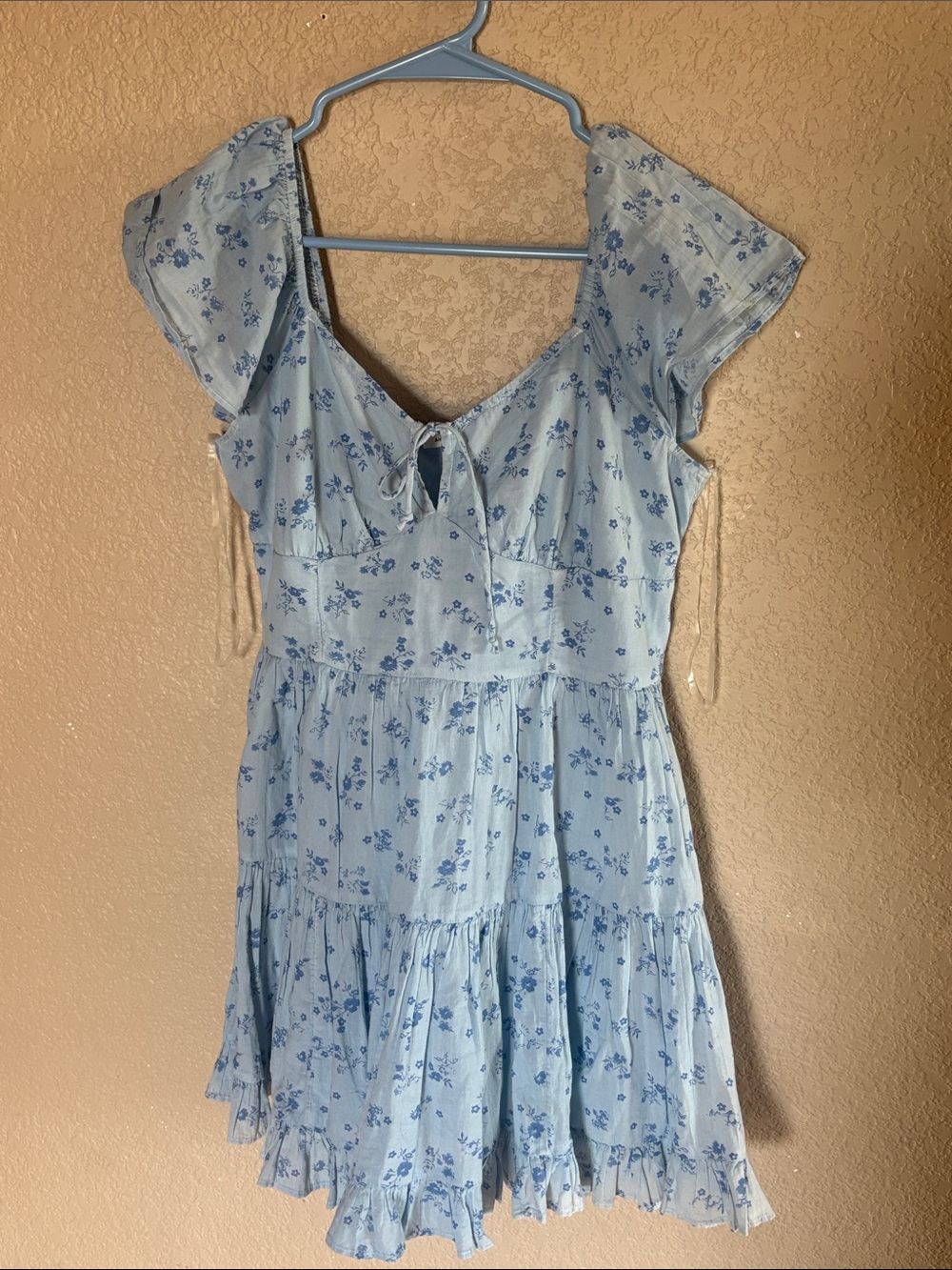 American Eagle Outfitters Light Blue Floral Tie-Front Mini Dress